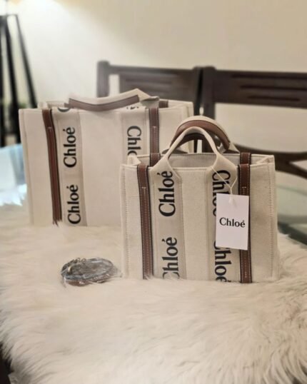 Canvas Logo Stripe Tote Bag with Leather Trim