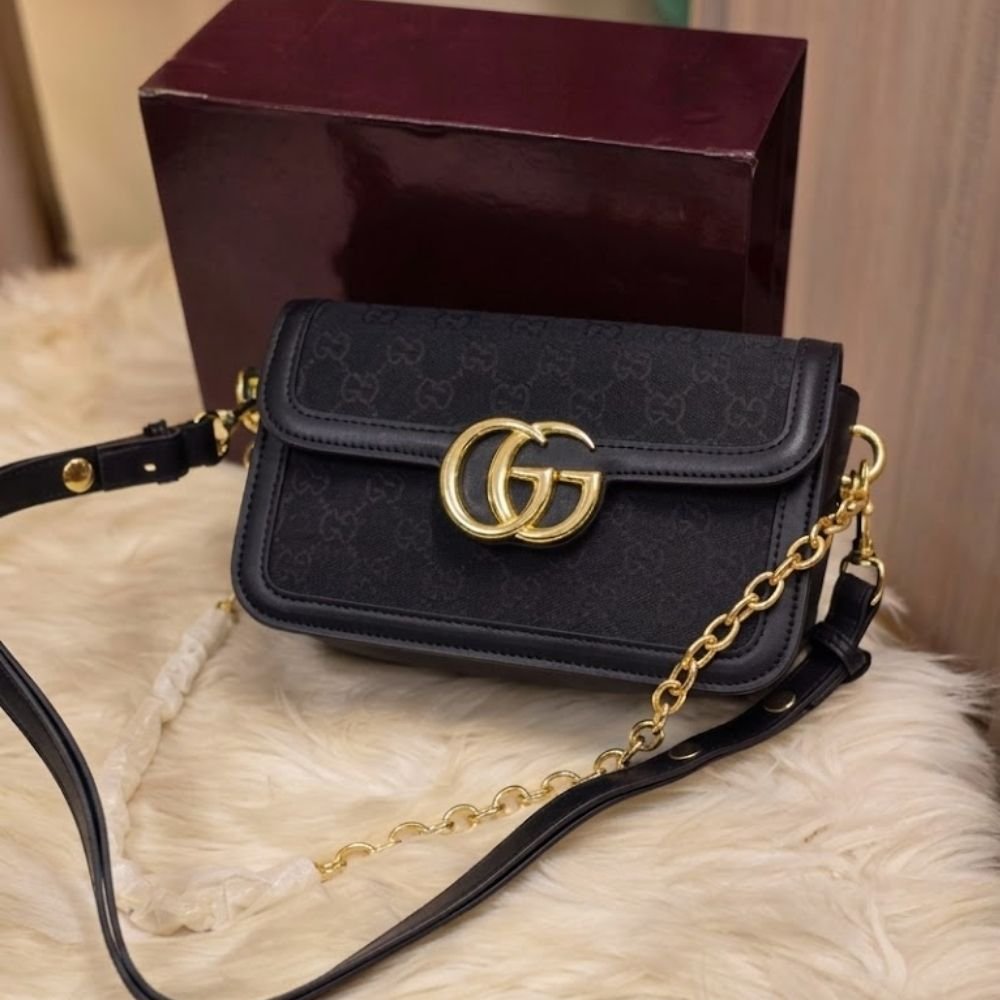 Classic Black Monogram Chain Shoulder Bag (2)